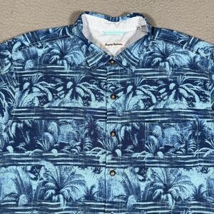 Tommy Bahama Shirt Mens Large Blue‎ Floral Hawaiian 100% Rayon Preppy Camp Logo